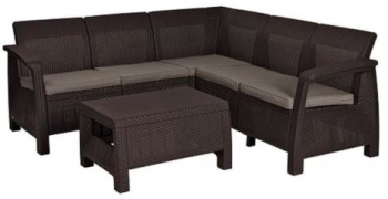 Set mobilier gradina maro Keter Alibert Corfu rattan artificial canapea si masuta Maro 