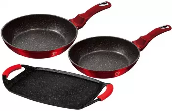 Set placa grill si 2 tigai marmorate cu 3 straturi Metalic Line Burgundy Edition Berlinger Haus BH 1668 