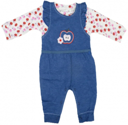 Compleu din 2 piese salopeta si bluza cu maneca lunga pentru fete Bebelinna 100822-1-62 Albastru 