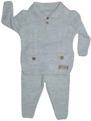 Compleu tricotat 2 piese bluza cu maneca lunga si pantaloni pentru baieti Sevgi SVR1411G Gri 