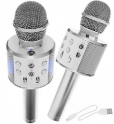 Microfon Karaoke Bluetooth cu Boxa incorporata si USB - Argintiu 