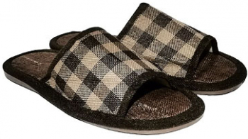Papuci de casa barbati Square din panza cu broderie - Maro 40/41 