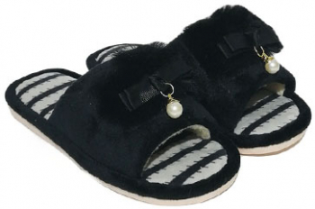 Papuci de casa dama Pearl catifelati cu aplicatii - Negru 40/41 
