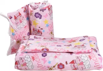 Set 5 piese lenjerie si aparatori patut 120 x 60 cm Mini Junior VLT-13 Roz 