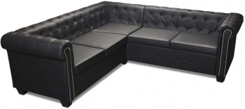 vidaXL Canapea colt Chesterfield 5 locuri negru piele ecologica 
