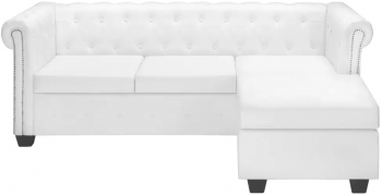 vidaXL Canapea Chesterfield in forma de L piele ecologica alb 