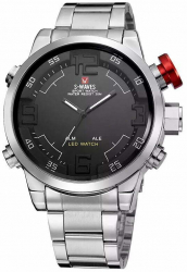 Ceas de barbati MBrands dual led display timer alarma army curea inox - Argintiu 