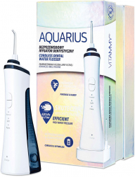 Irigator oral/ dus bucal Vitammy Aquarius incarcare wireless 3 moduri de functionare varf rotativ la 360 de grade 2 duze 150 ml Alb 