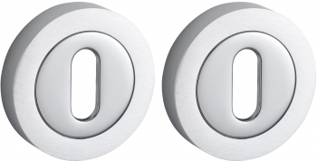 Pereche de rozete ø 50 mm cu orificiu pentru cheie finisaj crom satinat THIRARD 