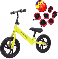Bicicleta de echilibru fara pedale pentru incepatori 2 - 5 ani Galben + Echipament protectie 