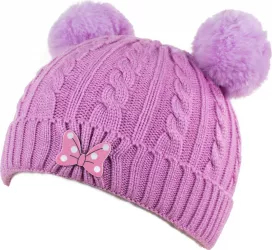 Caciula fete tricot cu pampoane si fundita 3-4 ani C-BF621-258-Lila 