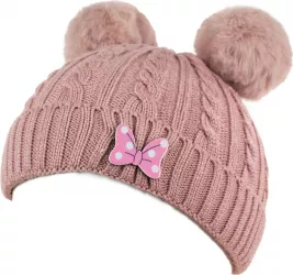 Caciula fete tricot cu pampoane si fundita 3-4 ani C-BF621-258-Roz-Prafuit 