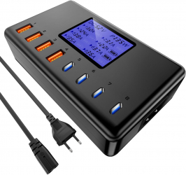 Incarcator retea 152 W USB C cu 8 porturi Incarcator Quick Charger cu afisaj LED 4 porturi USB-A si 4 porturi USB-C incarcare PD 