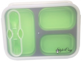 Caserola pliabila silicon Clip and Close cu lingura furculita lungime 24 cm Green