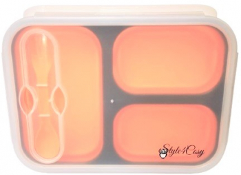 Caserola pliabila silicon Clip and Close cu lingura furculita lungime 24 cm Orange