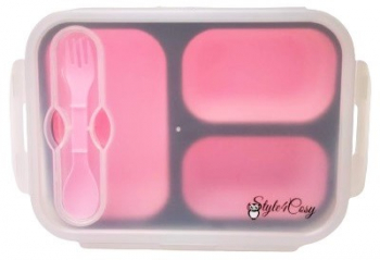 Caserola pliabila silicon Clip and Close cu lingura furculita lungime 24 cm Pink