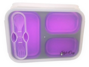 Caserola pliabila silicon Clip and Close cu lingura furculita lungime 24 cm Purple 