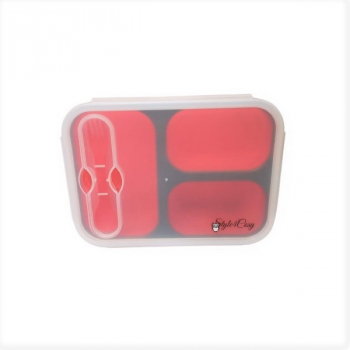 Caserola pliabila silicon Clip and Close cu lingura furculita lungime 24 cm Red