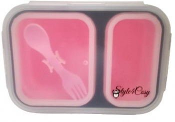 Caserola pliabila silicon Clip and Close extra-sigilare cu lingura furculita lungime 21 5 cm Pink 