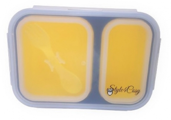Caserola pliabila silicon Clip and Close extra-sigilare cu lingura furculita lungime 21 5 cm Yellow 