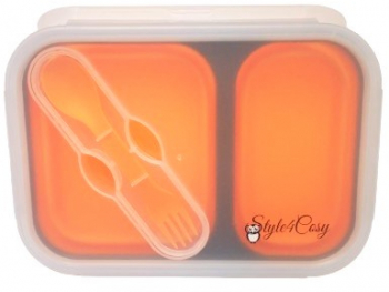 Caserola pliabila silicon lungime 21.5 cm Portocaliu Clip and Close cu lingura furculita 