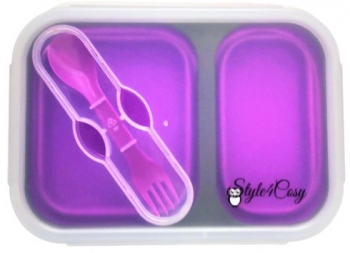 Caserola pliabila silicon lungime 21.5 cm Purple Clip and Close cu lingura furculita 