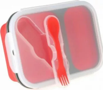 Caserola pliabila silicon lungime 21.5 cm Rosu Clip and Close cu lingura furculita 