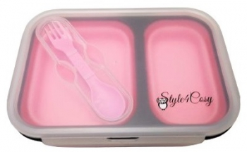 Caserola pliabila silicon lungime 21.5 cm Roz Clip and Close cu lingura furculita 