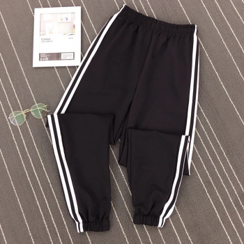 Pantaloni negri trening cu dungi albe S Negru 