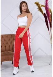 Pantaloni sport de fas cu capse rosii Be Original L Rosu 
