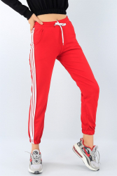 Pantaloni trening cu dungi albe rosii M Rosu 