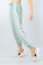 Pantaloni trening cu dungi albe verde menta S Turcoaz 