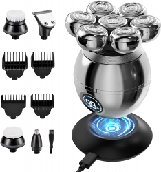 Aparat de ras electric 7D cu cap rotativ 6 in 1 rezistent la apa umed si uscat cu afisaj LCD reincarcabil multifunctional pentru cap 