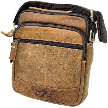 Borseta din piele naturala de umar pentru Barbati Maro 18x20x6 cm Bretele Reglabile 