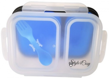 Caserola pliabila silicon Clip and Close extra-sigilare cu lingura furculita lungime 21 5 cm Blue 