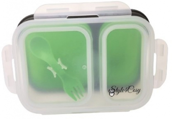 Caserola pliabila silicon Clip and Close extra-sigilare cu lingura furculita lungime 21 5 cm Green 