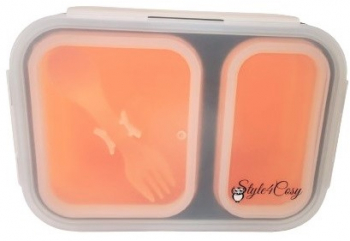 Caserola pliabila silicon Clip and Close extra-sigilare cu lingura furculita lungime 21 5 cm Orange 