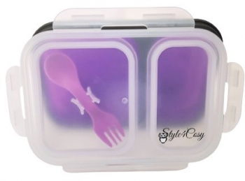 Caserola pliabila silicon Clip and Close extra-sigilare cu lingura furculita lungime 21 5 cm Purple 