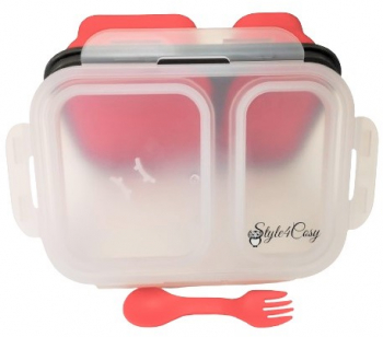 Caserola pliabila silicon Clip and Close extra-sigilare cu lingura furculita lungime 21 5 cm Red 