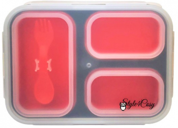 Caserola pliabila silicon Clip and Close extra-sigilare cu lingura furculita lungime 24 cm Red 