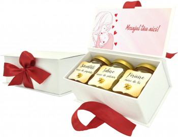 Cadou dulce cutie cu 3 borcanele de miere si mesaj personalizabil tematica Martie - DSBC301005 - 23h Events 