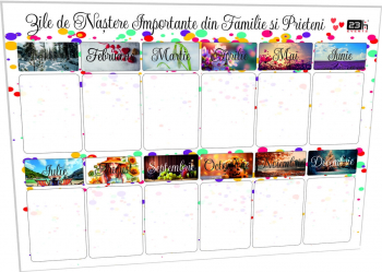 Calendar Zile de Nastere Familie si Prieteni A4 set 2 buc. suport magnetic frigider ILIF308076 - 23h Events 