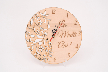 Ceas La Multi Ani gravat si decupat cu model floristic diam. 25 cm - OMIS01215 - 23h Events 