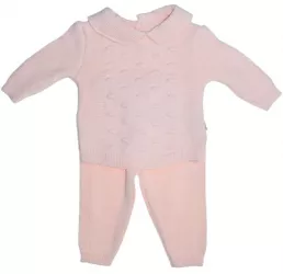 Compleu tricotat 2 piese bluza cu maneca lunga si pantaloni pentru fete Sevgi SVR1411CR-74 Coral 