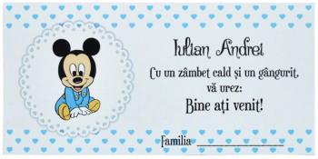 Plic de dar botez personalizat cu nume Baby Mickey bleu - MIBC203032 - 23h Events 