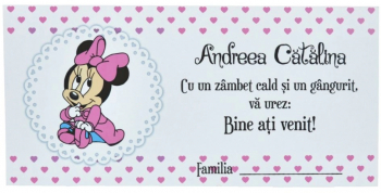 Plic de dar botez personalizat cu nume Baby Minnie roz - MIBC203033 - 23h Events 