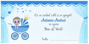 Plic de dar botez personalizat cu nume Bebe baietel bleu - MIBC203048 - 23h Events 