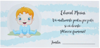 Plic de dar botez personalizat cu nume Bebe Baietel bleu - MIBC203052 - 23h Events 