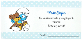 Plic de dar pentru botez model cu Strumfi personalizat cu nume - MIBC305001 - 23h Events 