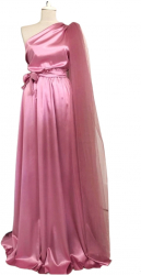 Rochie lunga din satin model deosebit cu un umar gol si maneca tulle roz - ACD204002 - 23h Events
